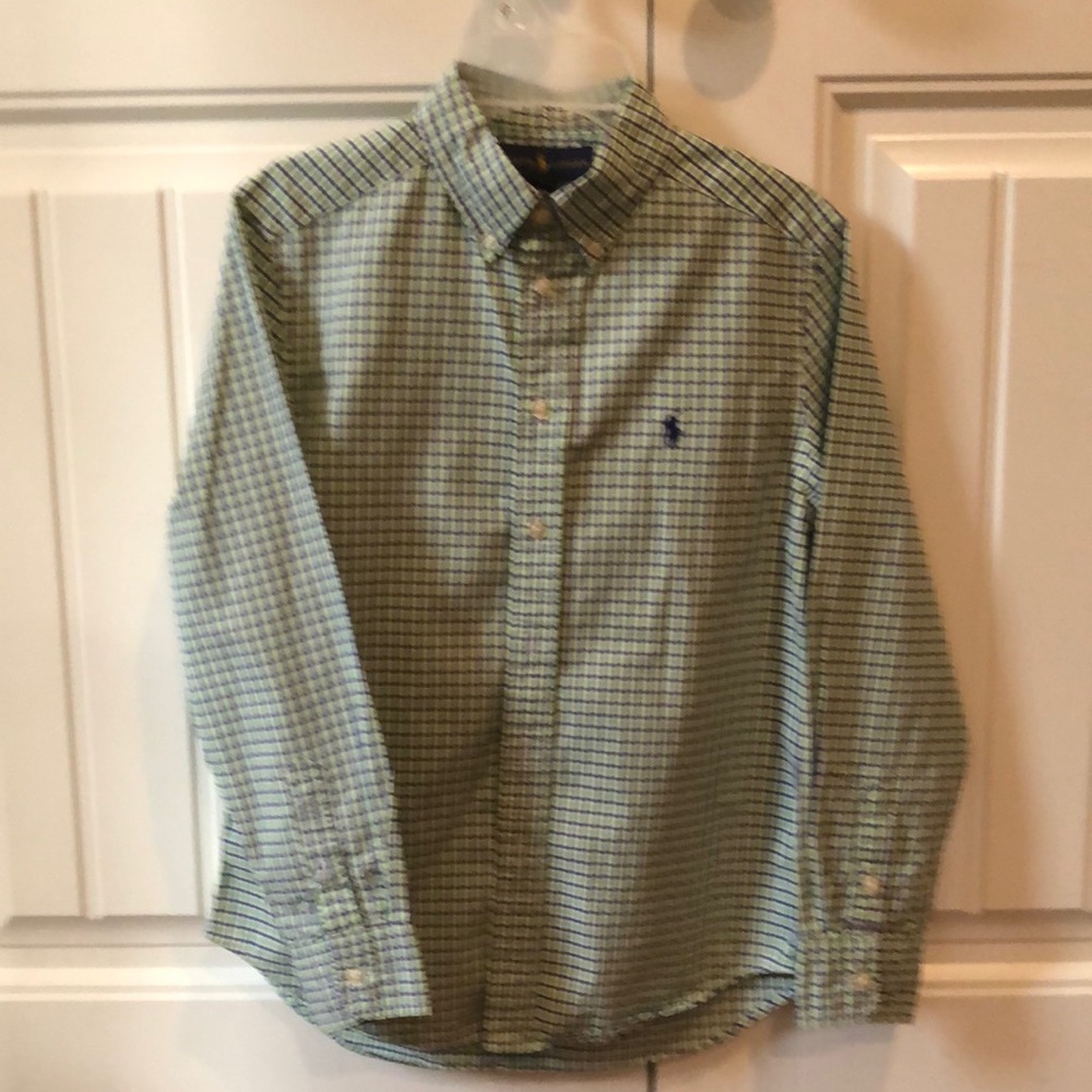Great shape. Worn once . Boys blue and green plaid shirt.